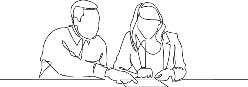 perfil-duas-pessoas imagem esboço duas pessoas reunidas em conversa numa mesa